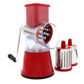 1pc; Rotary Cheese Grater; Kitchen Mandoline Vegetable Slicer With 3 Interchangeable Blades (color: Red)