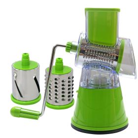 1pc; Rotary Cheese Grater; Kitchen Mandoline Vegetable Slicer With 3 Interchangeable Blades (color: Green)
