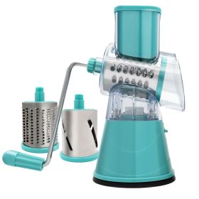 1pc; Rotary Cheese Grater; Kitchen Mandoline Vegetable Slicer With 3 Interchangeable Blades (color: Blue)