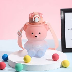1pc Bear Cute Water Cup; Summer Plastic Cup; Portable Straw Cup; Large-capacity Water Bottle With Strap (color: Pink)