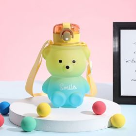 1pc Bear Cute Water Cup; Summer Plastic Cup; Portable Straw Cup; Large-capacity Water Bottle With Strap (color: Blue)
