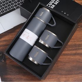 1pc/1Set Stainless Steel Thermal Cup; With Gift Box Set; Double Layer Leakproof Insulated Water Bottle; Keeps Hot And Cold Drinks For Hour (color: Gray + Gift Box + Two Cup Covers)