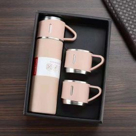 1pc/1Set Stainless Steel Thermal Cup; With Gift Box Set; Double Layer Leakproof Insulated Water Bottle; Keeps Hot And Cold Drinks For Hour (color: Pink + Gift Box + 2 Cup Covers)