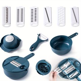 1pc Multifunctional Vegetable Cutter, Potato Shredded Grater, 3 Blades Or 6 Blades For Choose 11in*7.2in (color: Blue--Six Blades-1pc)