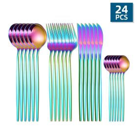 24pcs/Set Stainless Steel Cutlery; Portuguese Cutlery Spoon; Western Cutlery Set (color: Multi Color)