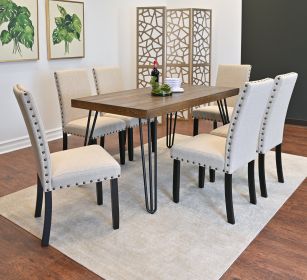 Amisos 7-Piece Dining Set, Hairpin Dining Table with 6 Chairs, 3 Color Options (color: as Pic)